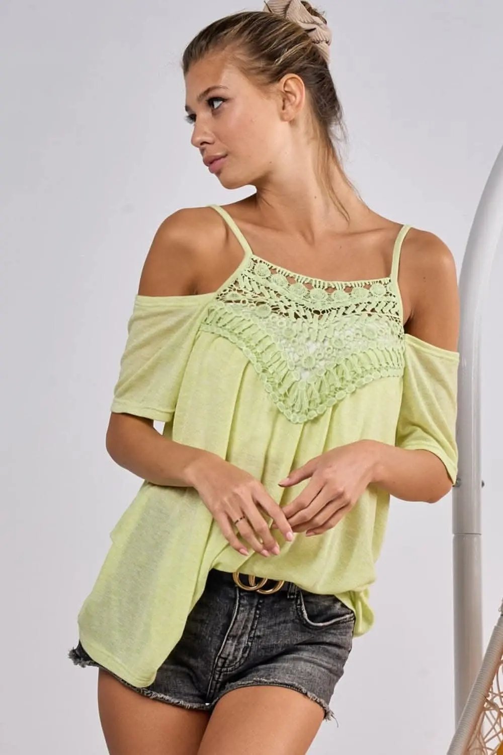 Chic adjustable strap top with crochet lace detail - Love Salve